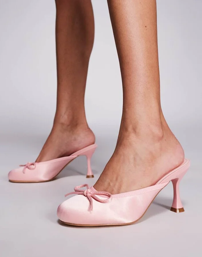 Public Desire Duel heeled mules in pink satin - Image 4