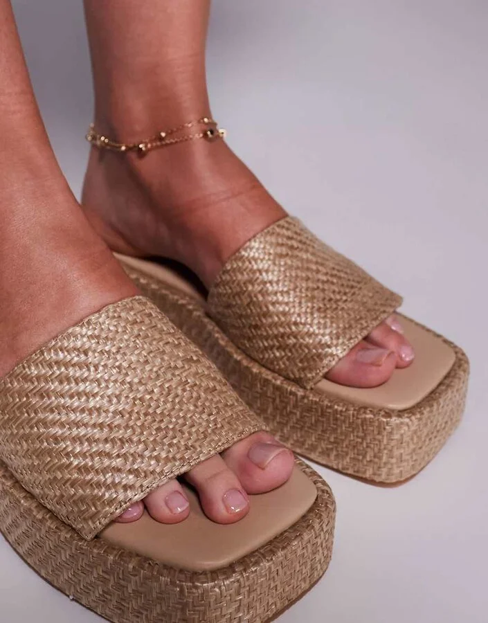 Public Desire Eclipse raffia slip on flatform sandals - Image 2