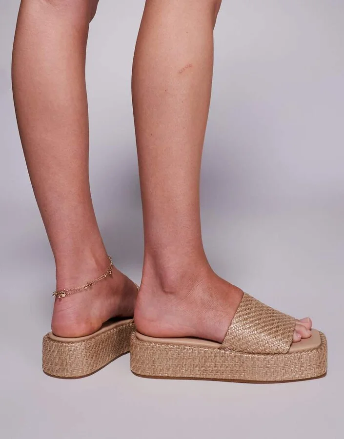 Public Desire Eclipse raffia slip on flatform sandals - Image 3