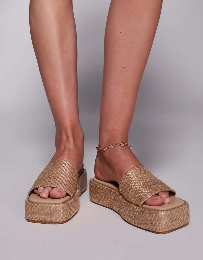 Public Desire Eclipse raffia slip on flatform sandals - Image 4