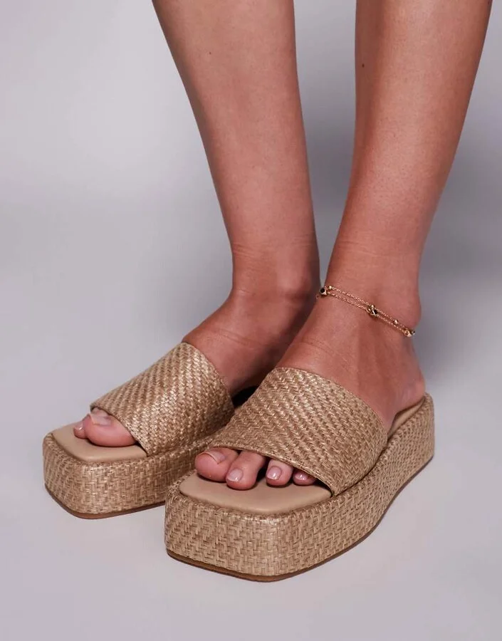Public Desire Eclipse raffia slip on flatform sandals