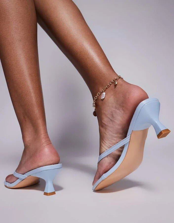 Public Desire Evermore kitten heel thong sandals in blue - Image 3