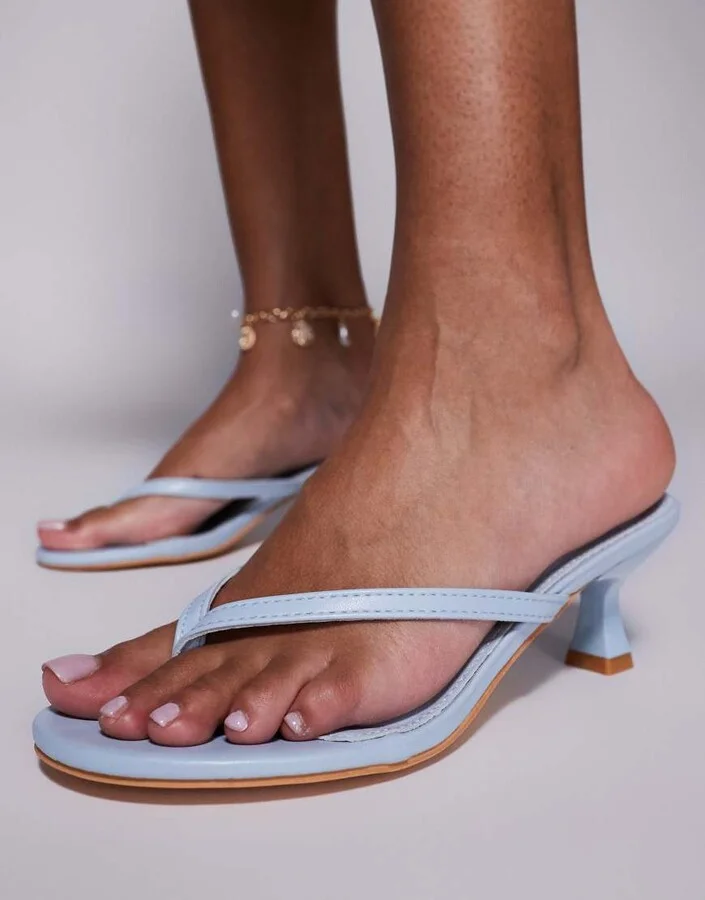Public Desire Evermore kitten heel thong sandals in blue - Image 4