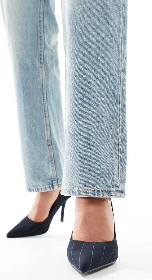 Public Desire Evita pointed heeled shoes in black pinstripe - Image 2