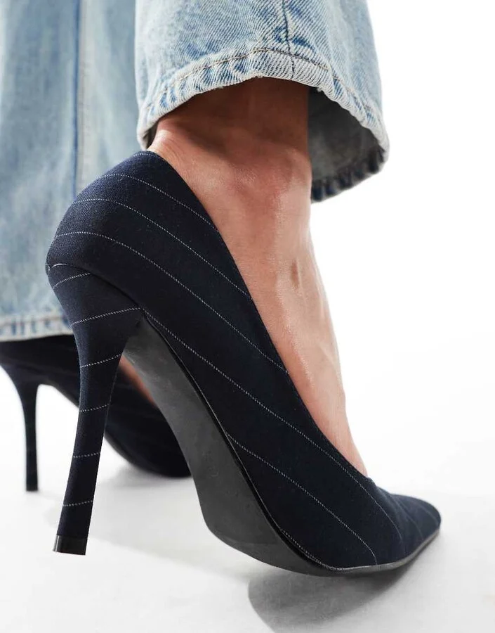 Public Desire Evita pointed heeled shoes in black pinstripe - Image 3