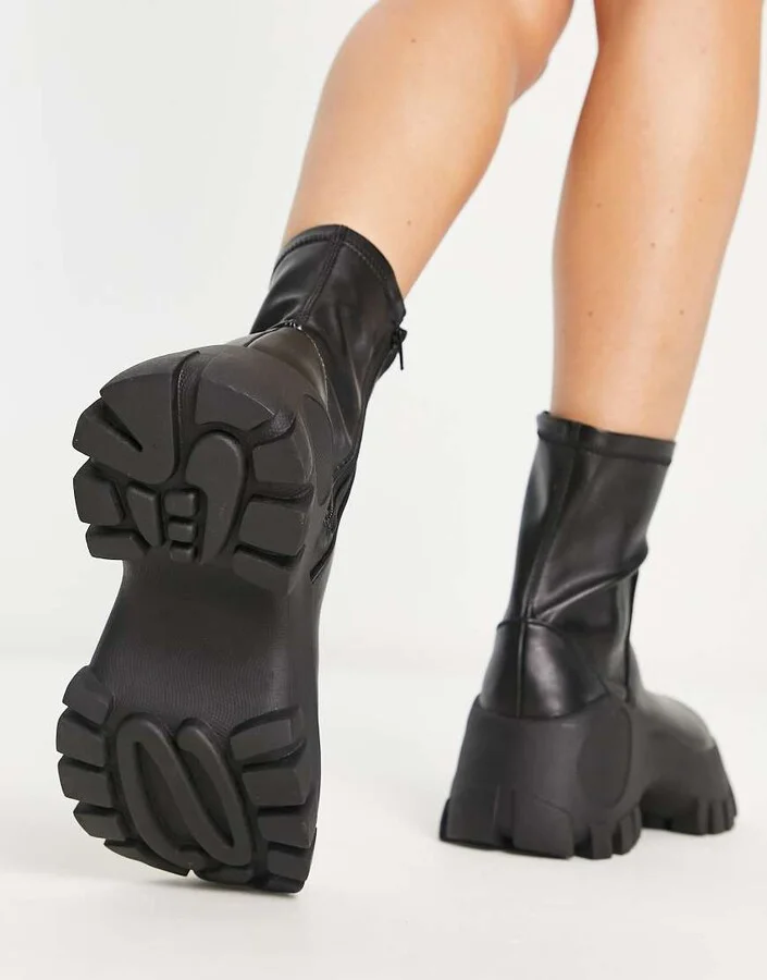 Public Desire Exclusive Nile cleated chunky sole boots in black - Image 2