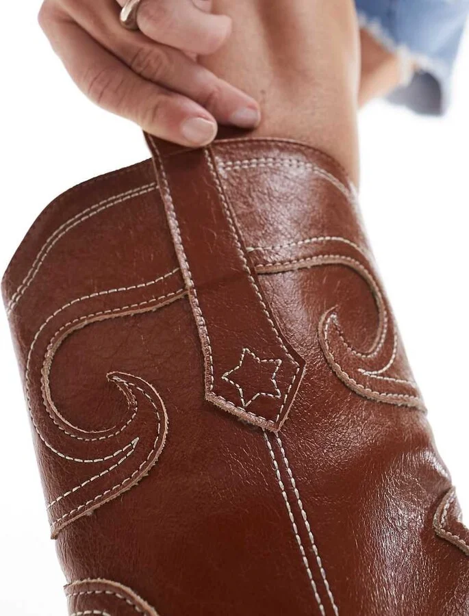 Public Desire Folklore ankle western boots in tan - Image 2