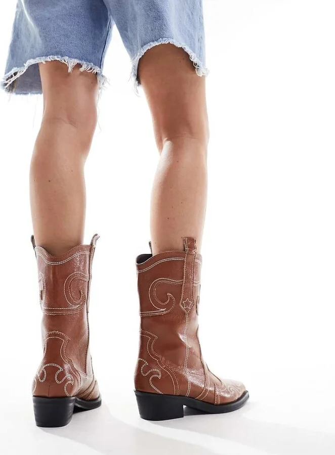 Public Desire Folklore ankle western boots in tan - Image 3