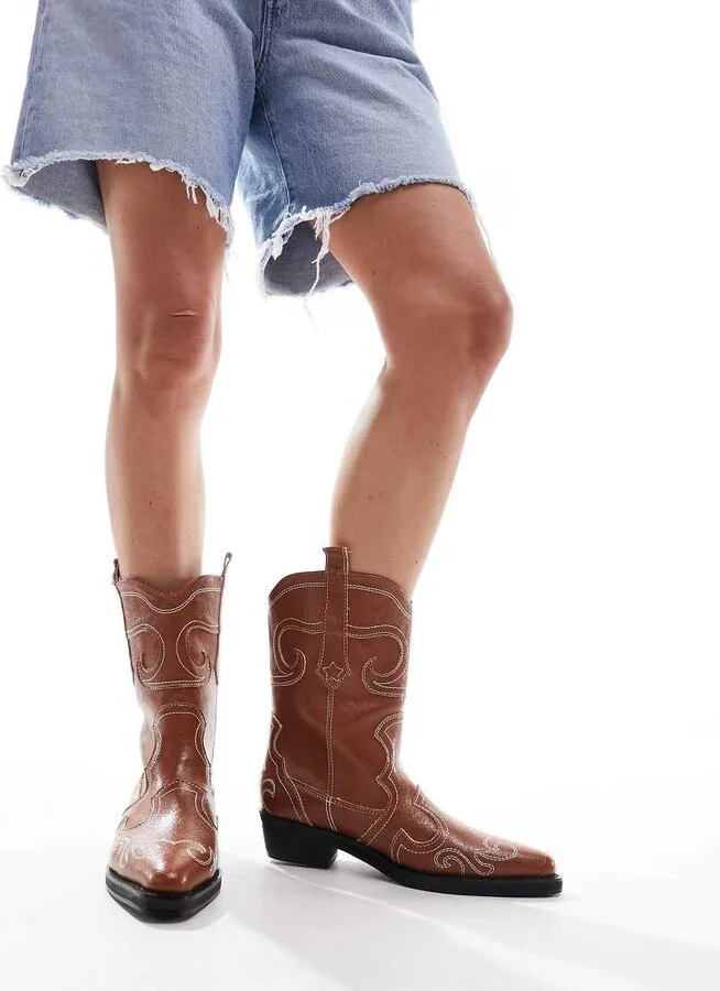 Public Desire Folklore ankle western boots in tan - Image 4