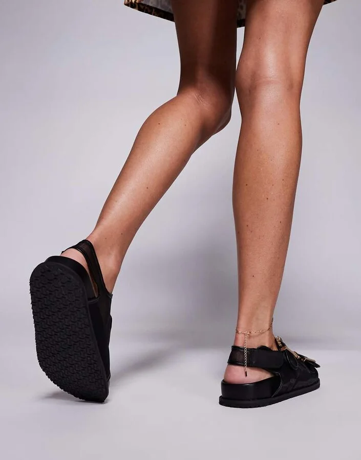 Public Desire Fuda embellished buckle flat sandals in black mesh - Image 2