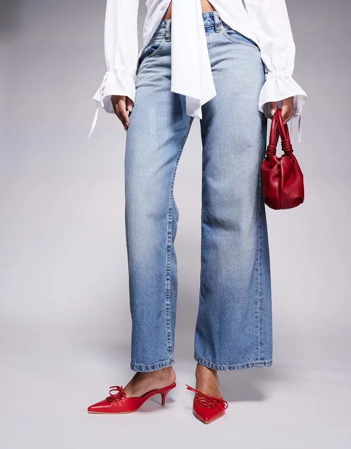 Public Desire Geneva pointed kitten heel mules with lace up in red - Image 2