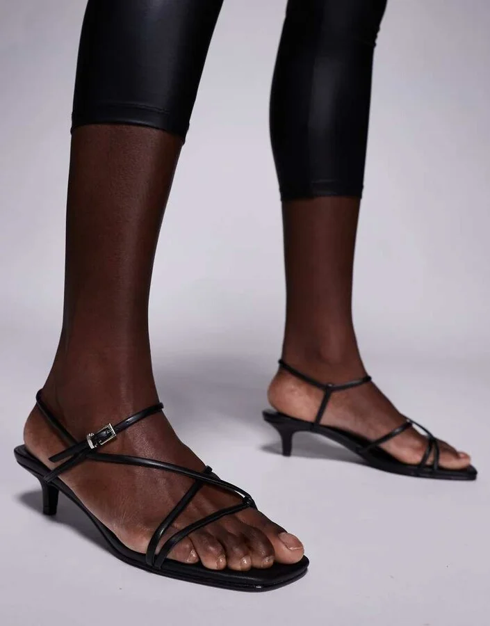 Public Desire Glint strappy barely there sandals in black - Image 4