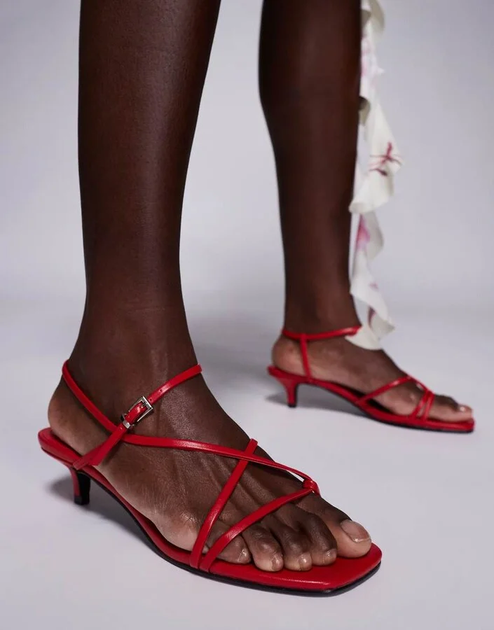 Public Desire Glint strappy barely there sandals in burgundy