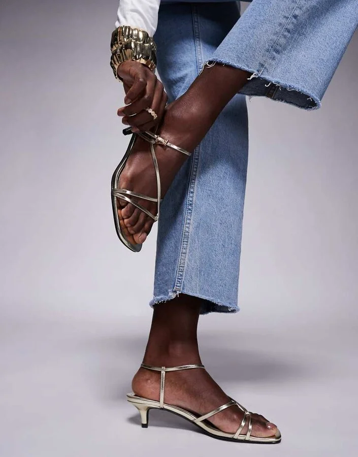 Public Desire Glint strappy barely there sandals in metallic gold - Image 3