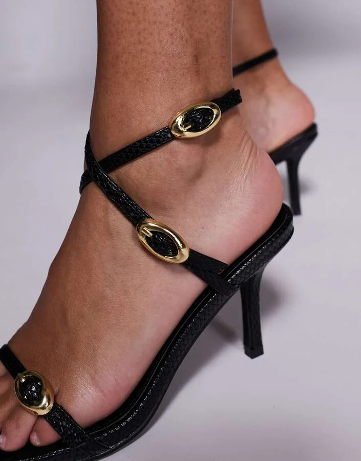 Public Desire Grand buckle barely there heeled sandals in black - Image 2