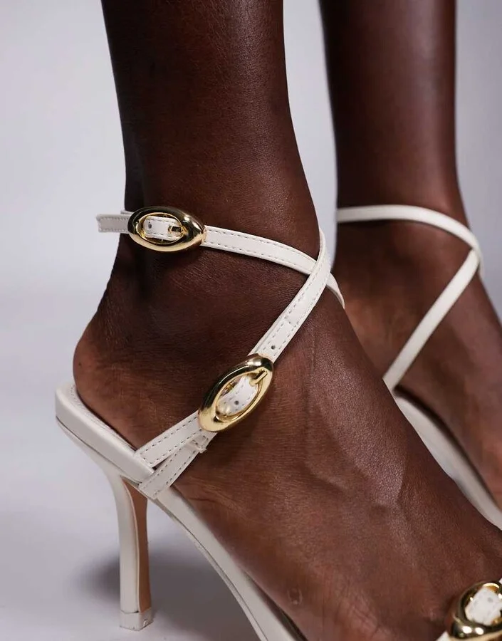 Public Desire Grand buckle barely there heeled sandals in cream - Image 3