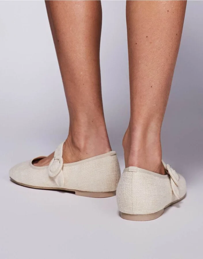 Public Desire Griffin mary jane ballet flats in natural raffia - Image 2