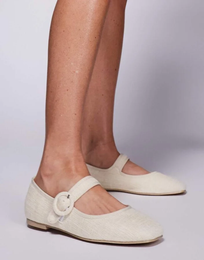 Public Desire Griffin mary jane ballet flats in natural raffia - Image 3