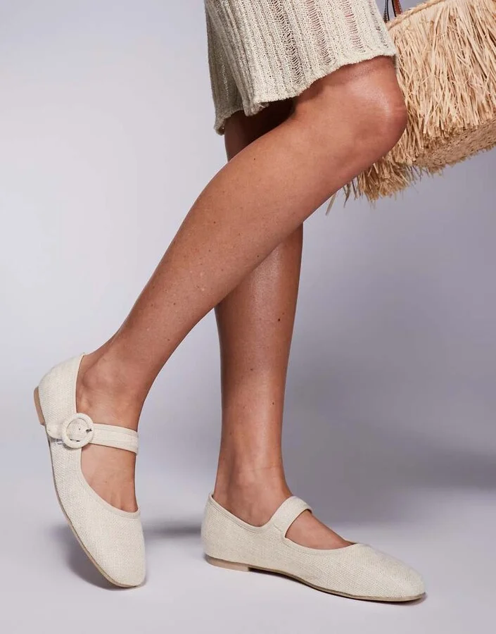 Public Desire Griffin mary jane ballet flats in natural raffia