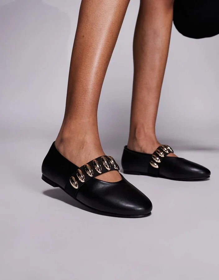 Public Desire Harmonica ballet flats with hardware detail in black