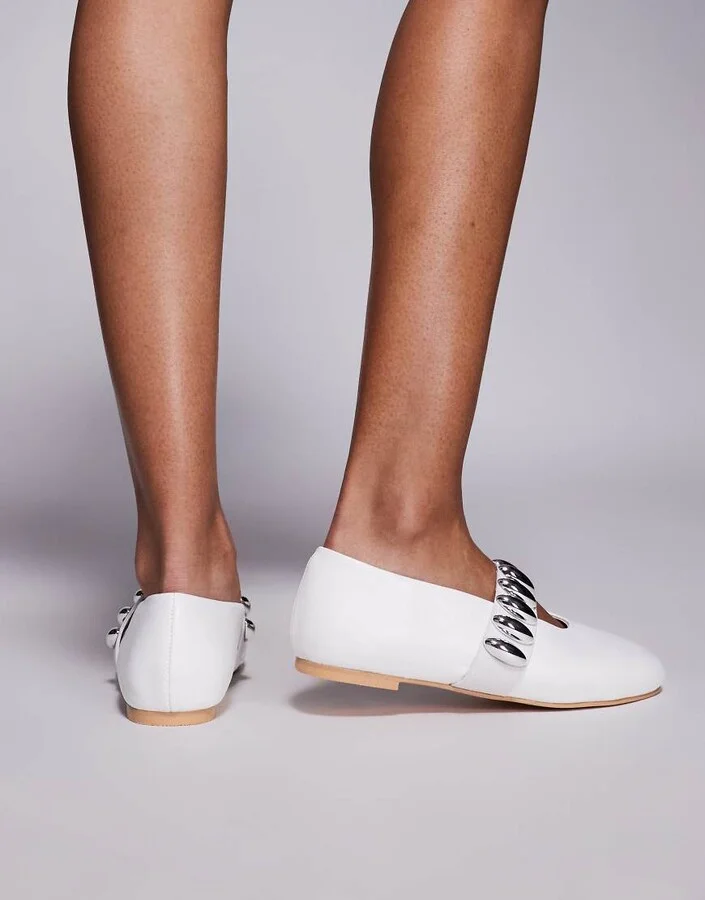 Public Desire Harmonica ballet flats with hardware detail in white - Image 3