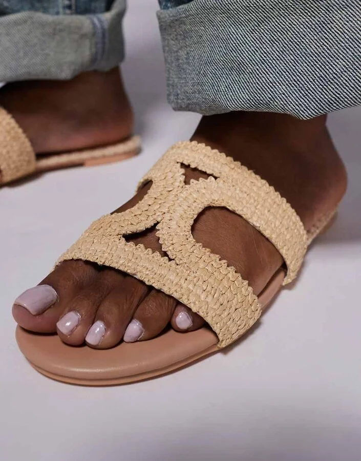 Public Desire Inferno slip on sandals in raffia cream - Image 2