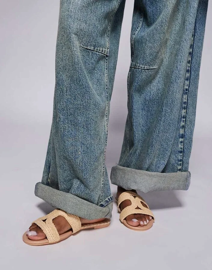 Public Desire Inferno slip on sandals in raffia cream - Image 3