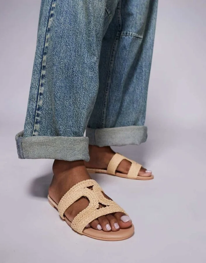 Public Desire Inferno slip on sandals in raffia cream