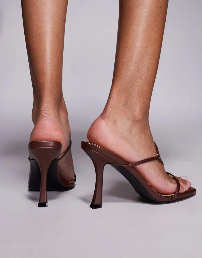 Public Desire Jamie strappy mid heel mule sandals in brown - Image 2