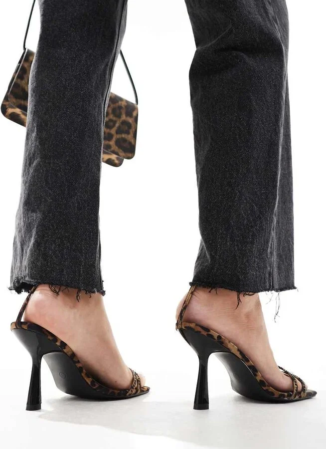 Public Desire Jericho embellished barely there mid heel sandals in leopard print - Image 2