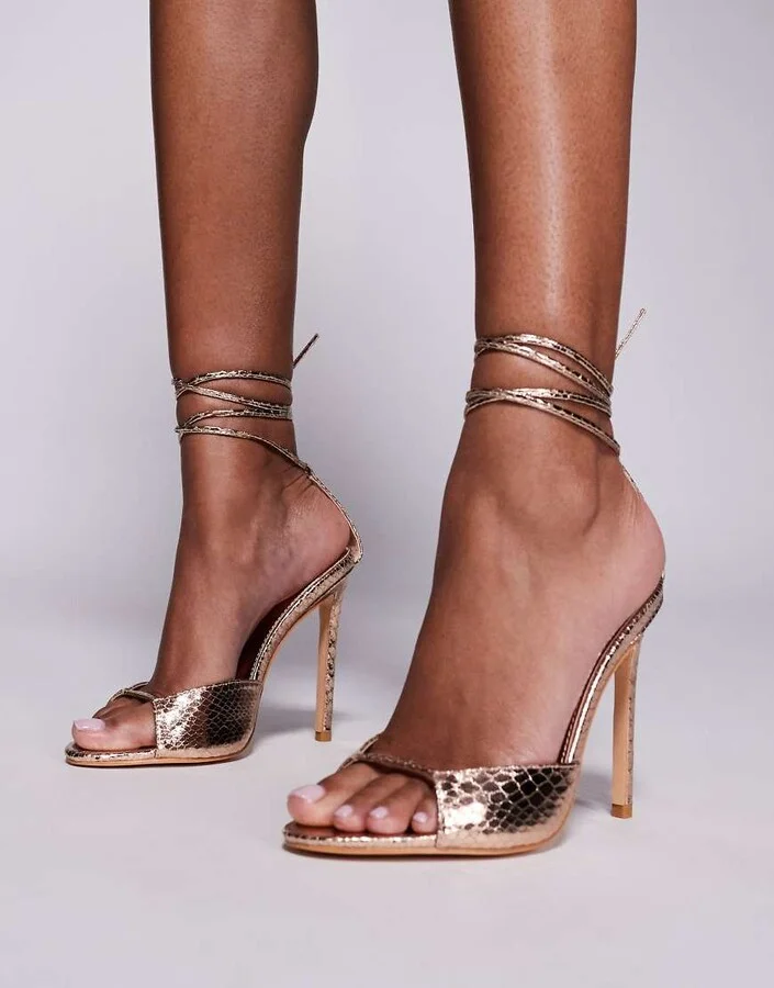 Public Desire Kalisto tie leg heeled sandals in gold