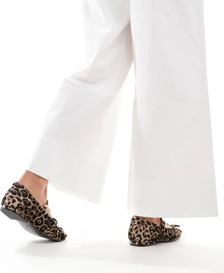 Public Desire Kandi bow ballet flats with straps in leopard velvet - Image 3