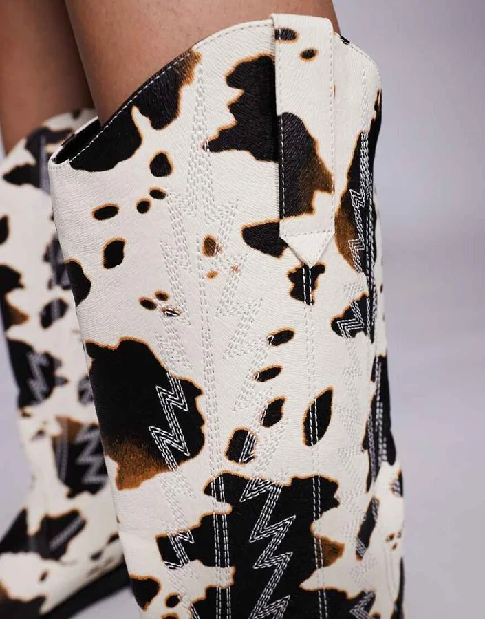 Public Desire Koiboi western ankle boots in cow print - Image 2