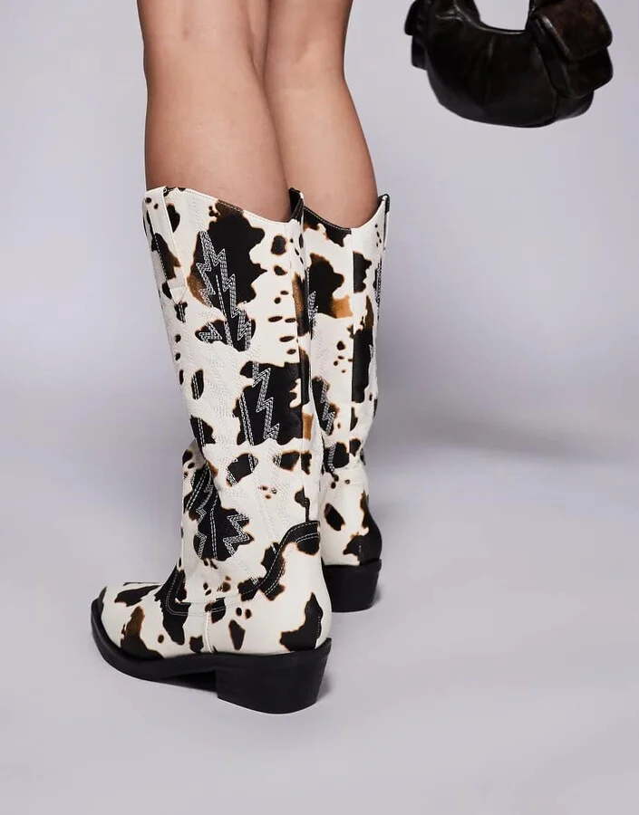 Public Desire Koiboi western ankle boots in cow print - Image 4