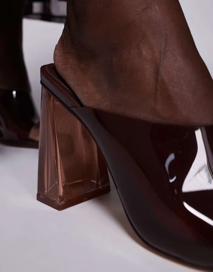 Public Desire Kyoto transparent heeled mules in brown - Image 3