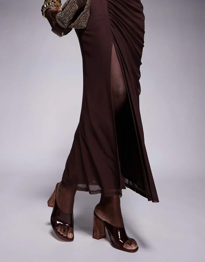 Public Desire Kyoto transparent heeled mules in brown - Image 4