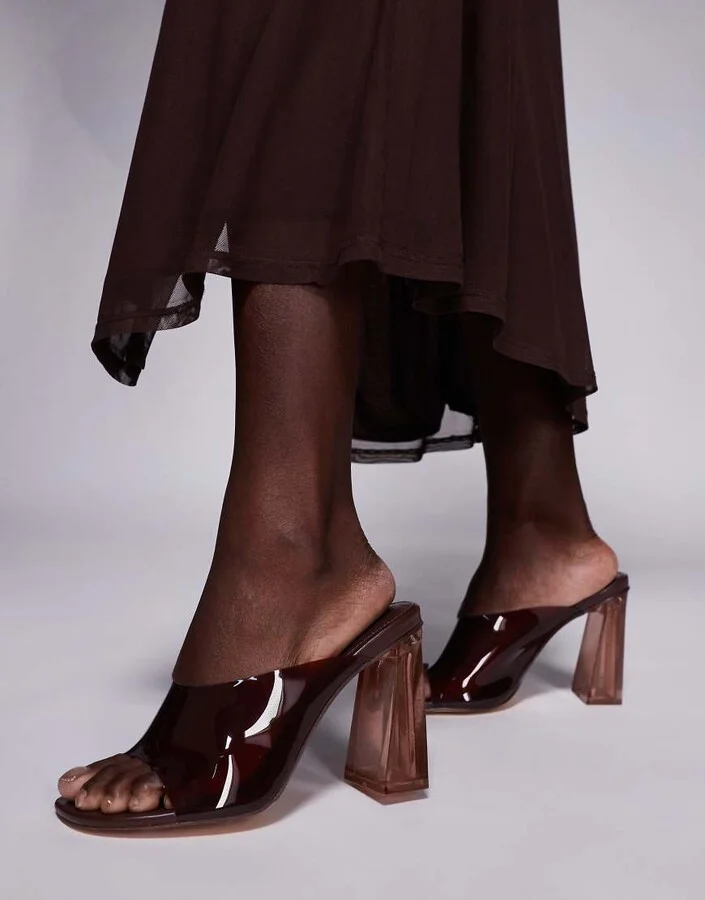 Public Desire Kyoto transparent heeled mules in brown