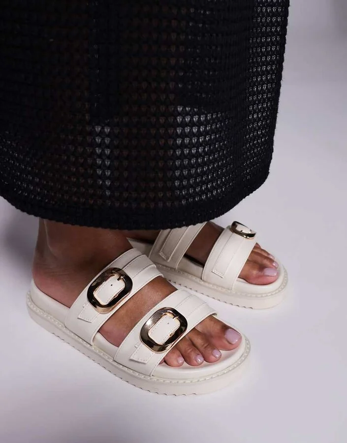 Public Desire Lapis strappy flat sandals in cream - Image 4