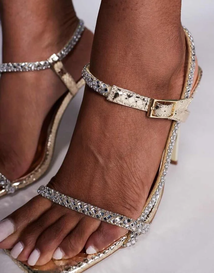 Public Desire Last Night embellished heeled sandals in gold - Image 4