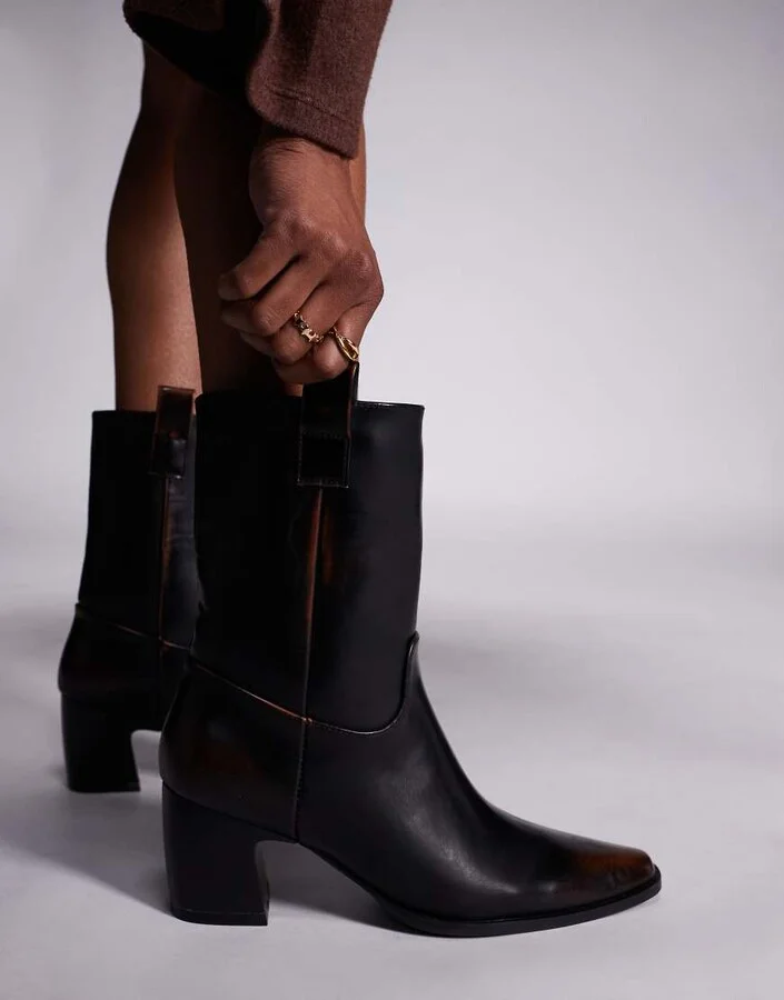 Public Desire Layleigh curve heel ankle boots in brown - Image 4