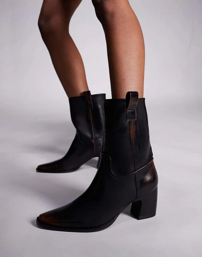 Public Desire Layleigh curve heel ankle boots in brown