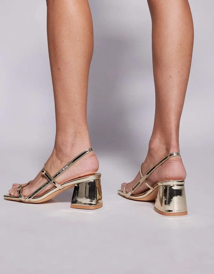 Public Desire Logan mid block heeled sandals in gold - Image 2