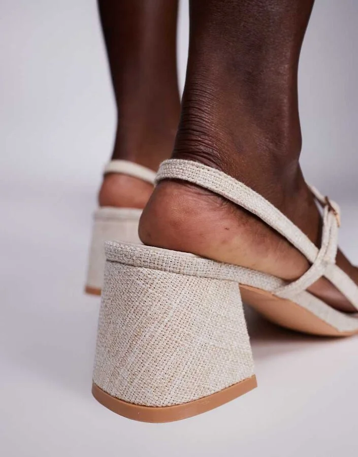 Public Desire Logan mid block heeled sandals in natural - Image 3