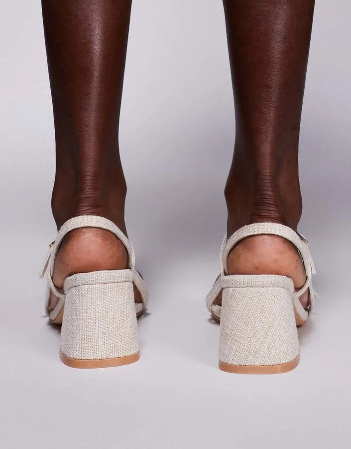 Public Desire Logan mid block heeled sandals in natural - Image 4