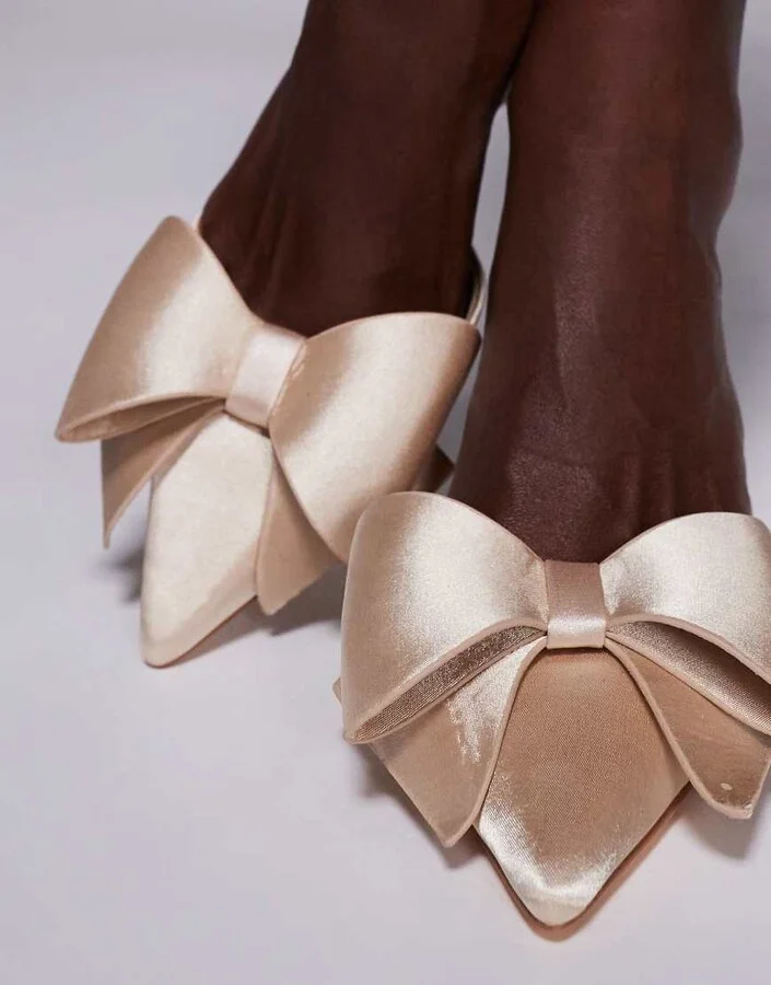 Public Desire Loren pointed heels with bows in beige - Image 3