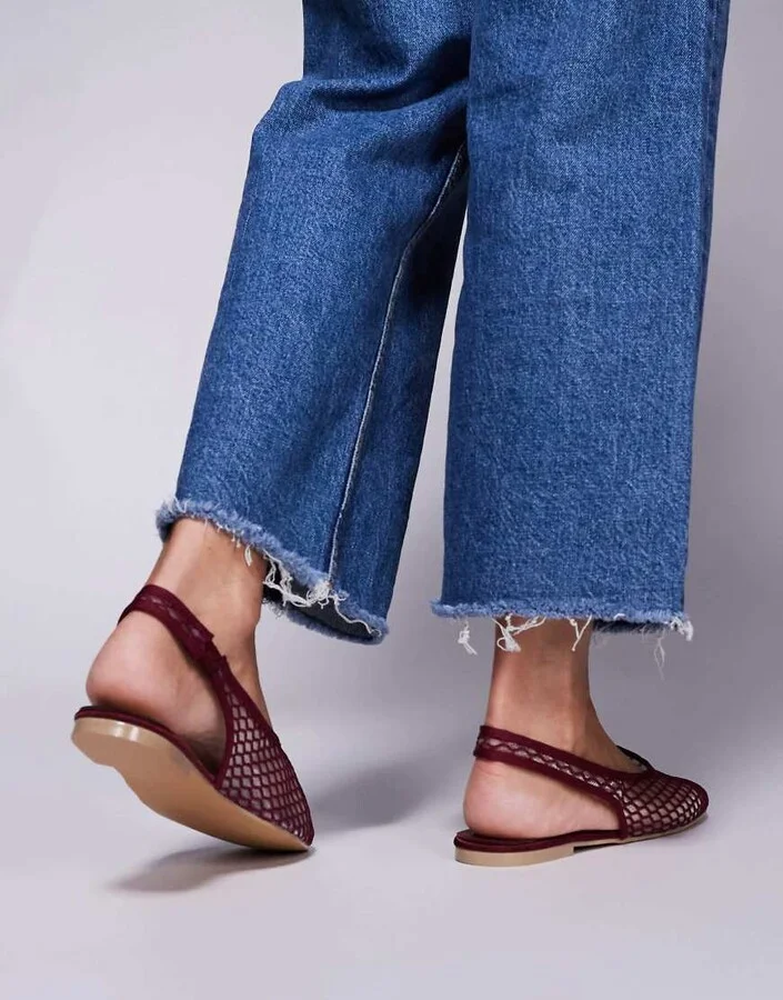 Public Desire Lost Angel high vamp sling back ballet flats in berry mesh - Image 2