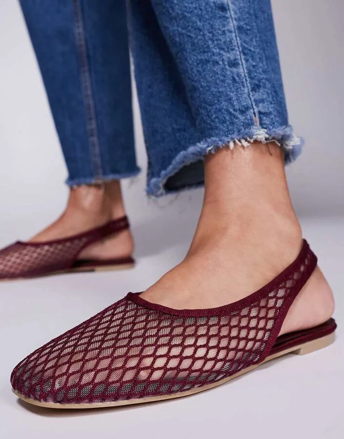 Public Desire Lost Angel high vamp sling back ballet flats in berry mesh - Image 3