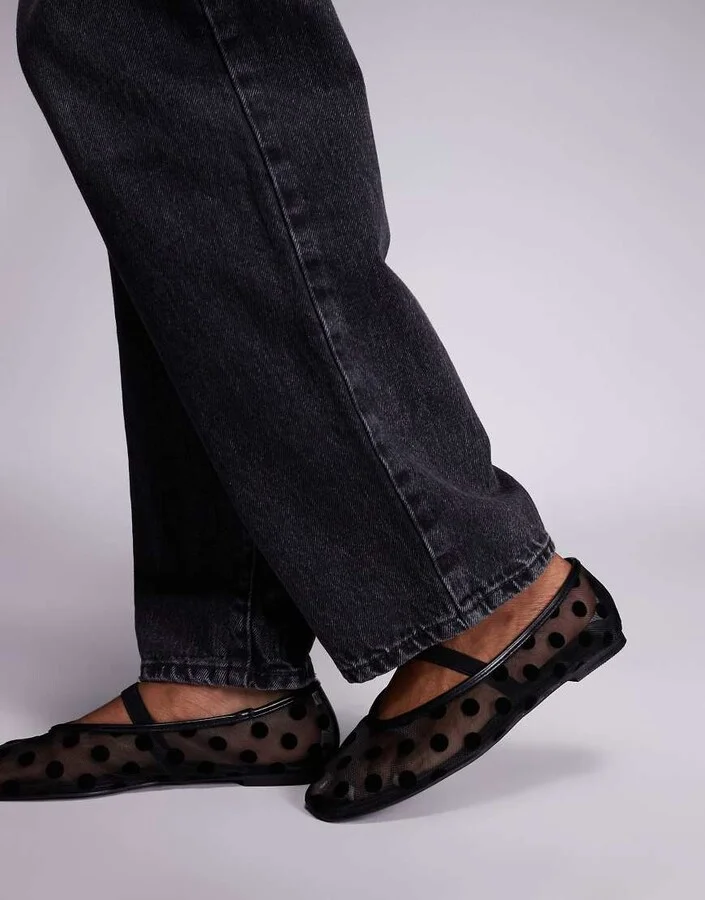 Public Desire Lullaby polka dot ballet flats in black mesh - Image 3