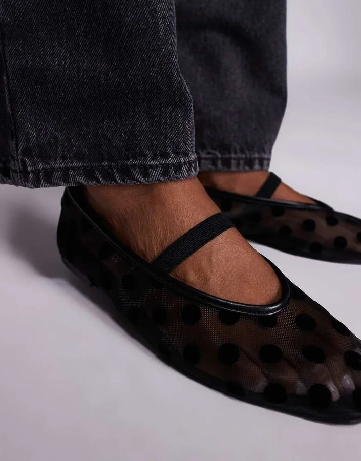 Public Desire Lullaby polka dot ballet flats in black mesh - Image 4