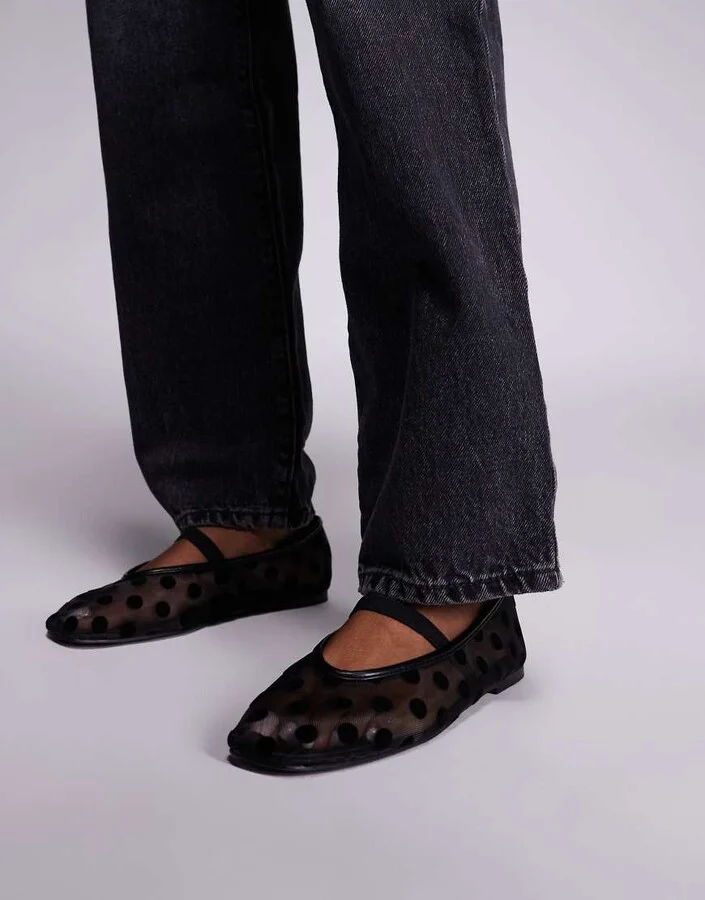 Public Desire Lullaby polka dot ballet flats in black mesh
